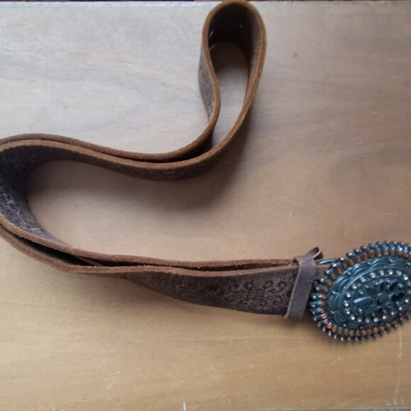 Tooled Leather Western Boho Style Belt • 40” - Picture 3 of 7